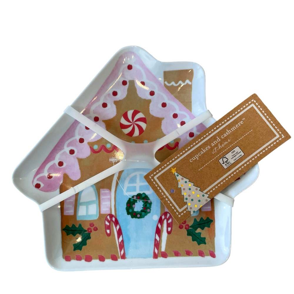 Cupcakes & Cashmere Pastel Gingerbread Shape Melamine Snack Plate Set of 4